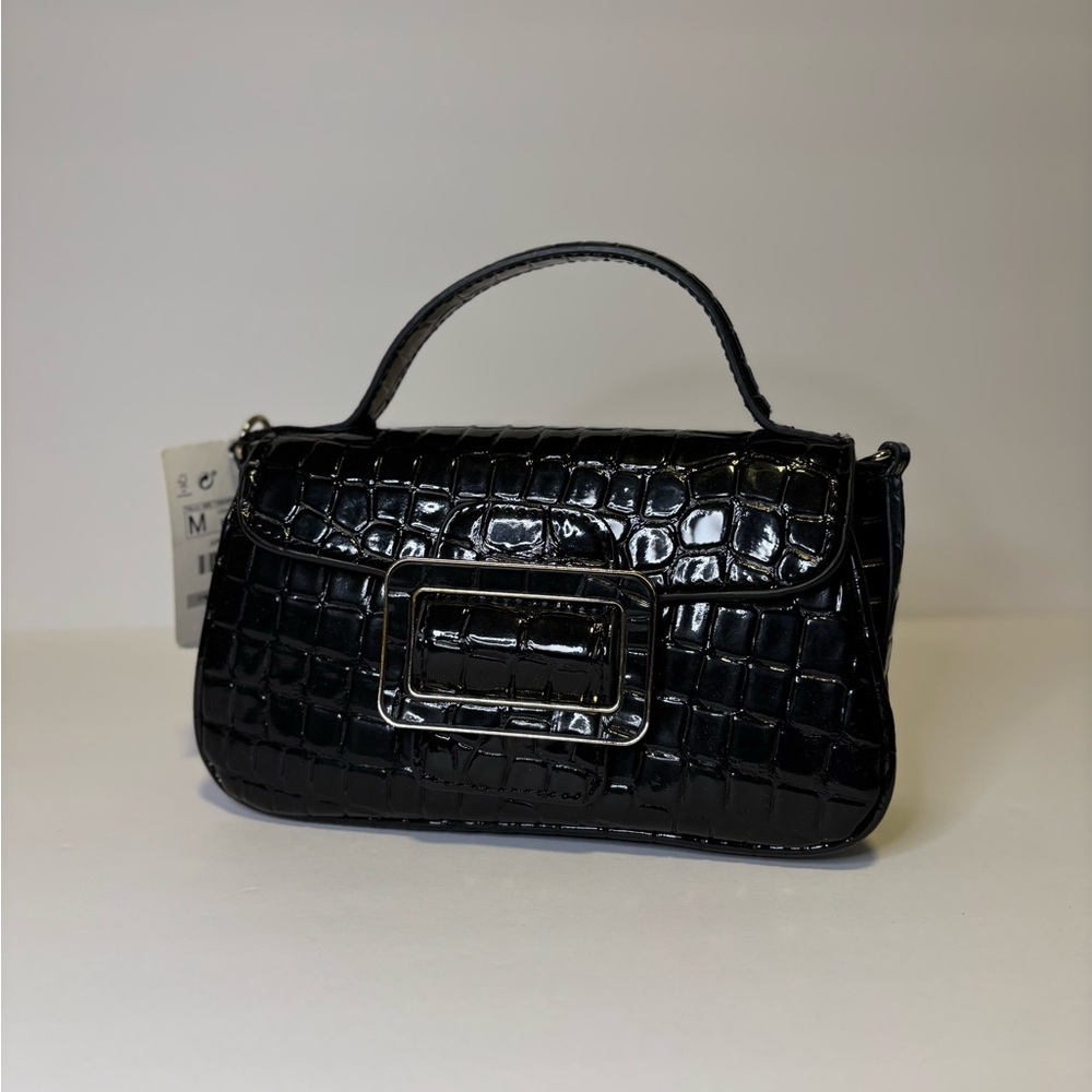 NWT Zara Glossy Black Mini Bag with Buckle